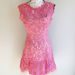 Coral lace cocktail / wedding dress